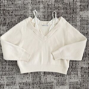 Alexander Wang Cream V-Neck Ribbed Pullover Size M